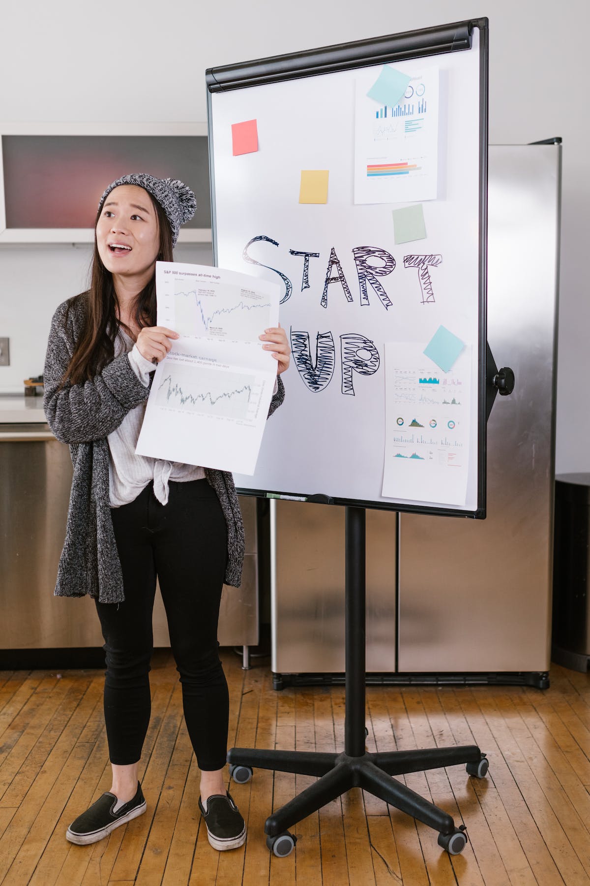 Woman giving a talk about startups